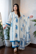 White and Blue Paisley Print Suit Set