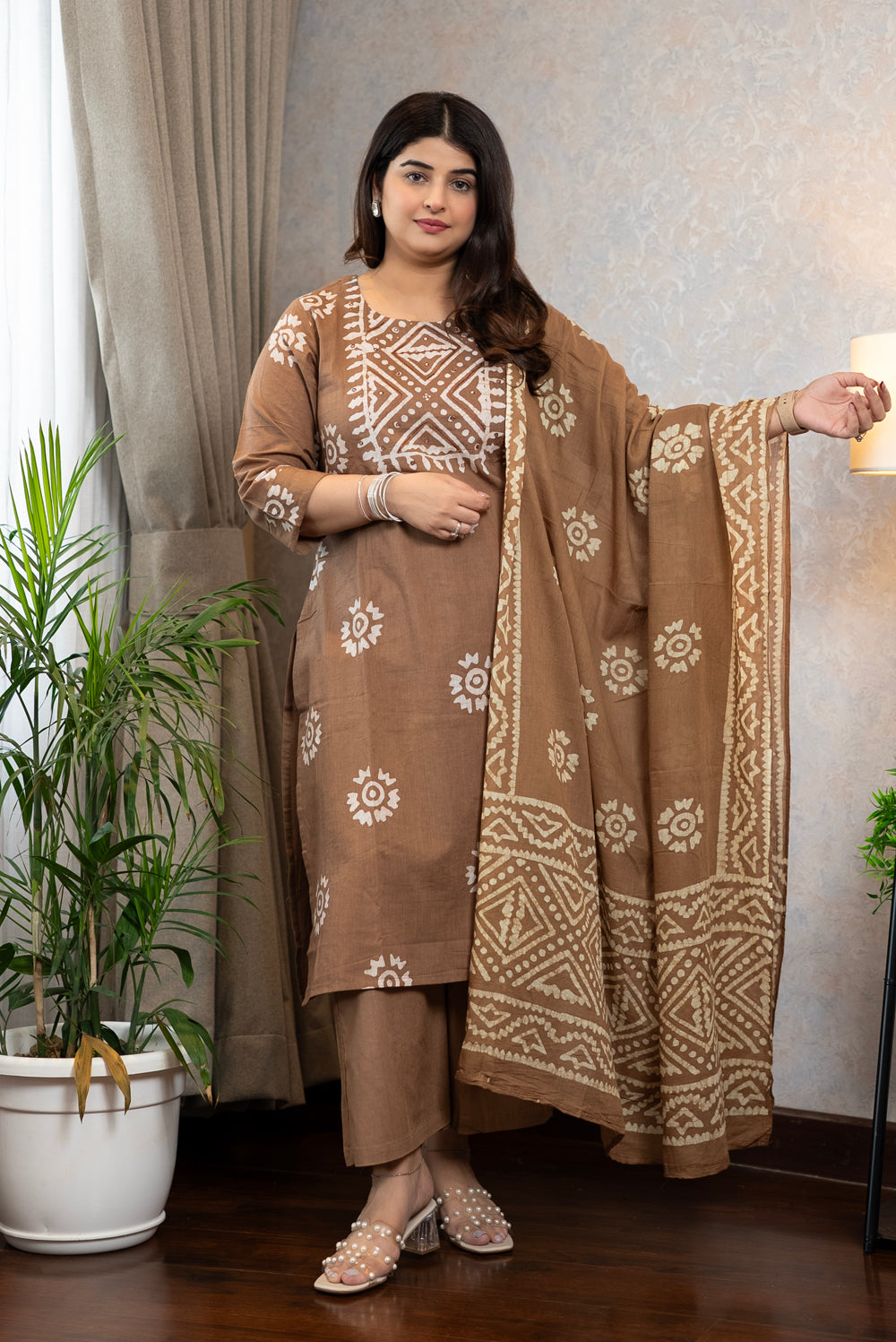Mocha Motif Kurta Set