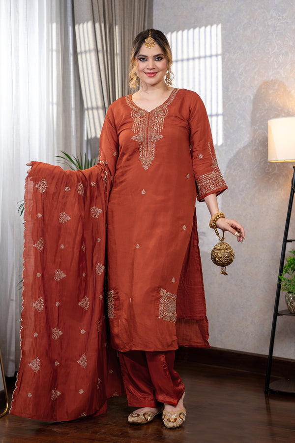 Rust Arch Motif Zari Suit Set