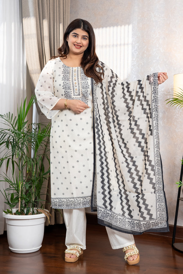 Cotton Linen Black Straight Suit
