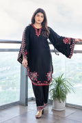 Black Red Bell-Sleeve Embroidered Suit Set