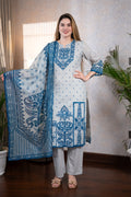 Blue Pure Cotton Straight Suit Set