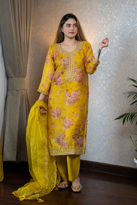 Mustard Crepe Kurta Set