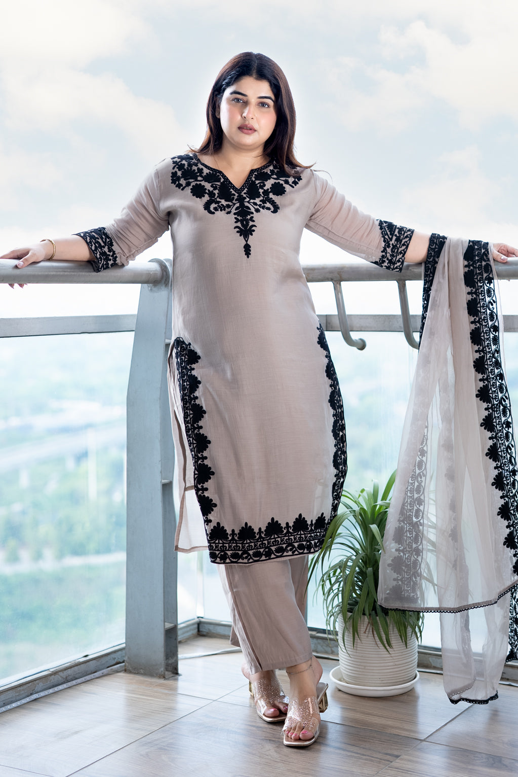 Taupe Kashmiri Design Suit Set