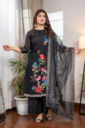 Black Botanical Bird Suit Set