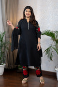 Black Floral Embroidered Kurta Set