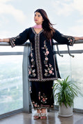 Midnight Blossom Embroidered Suit Set