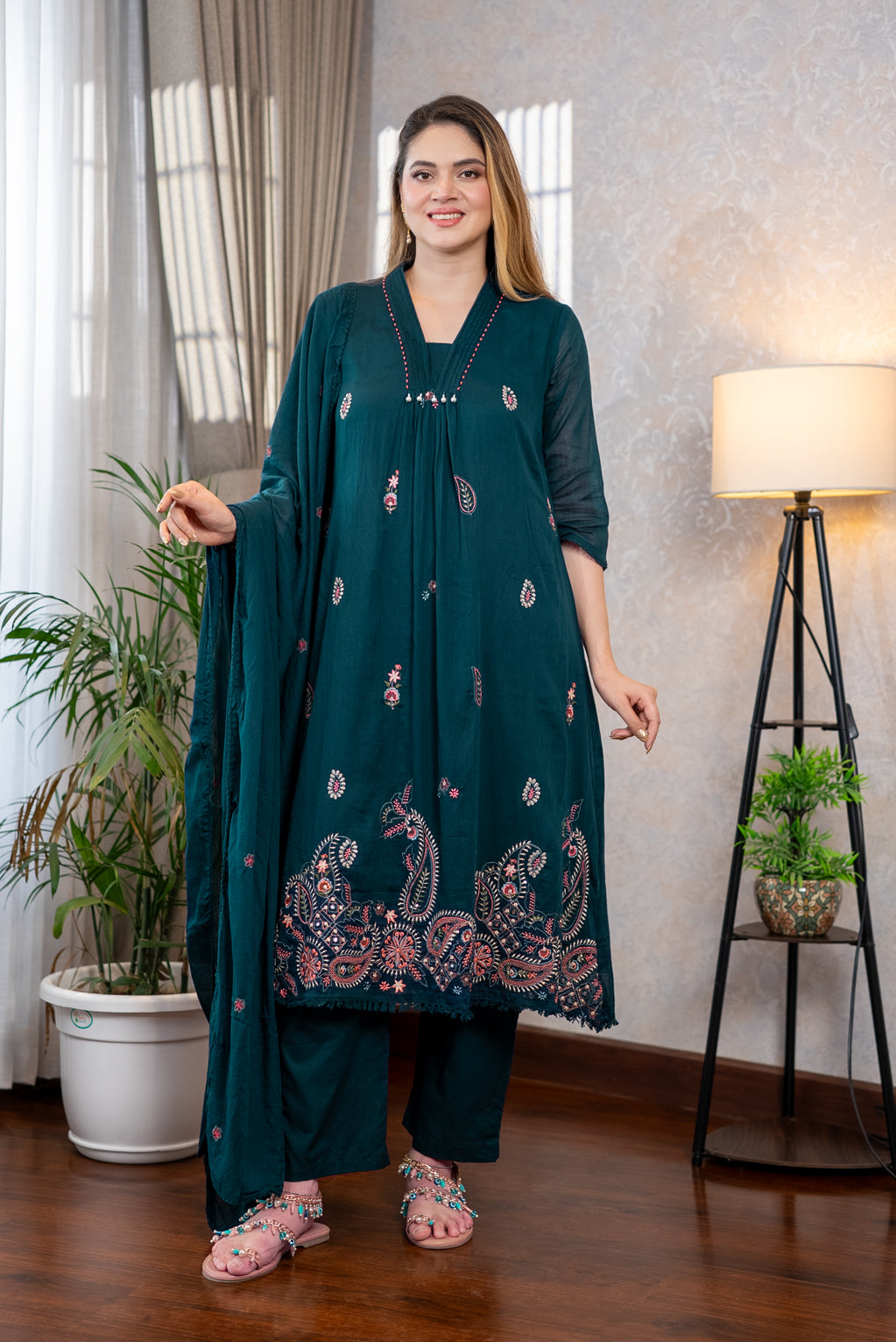 Teal Handwork Paisley Suit Set