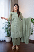 Sage Green Lucknowi Embroidery Suit Set