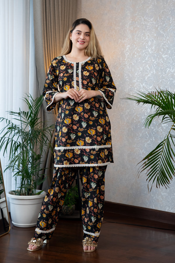 Black Floral Printed Co-ord Set