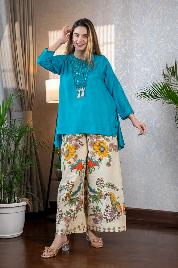 Sky Blue Floral Print Co-ord Set