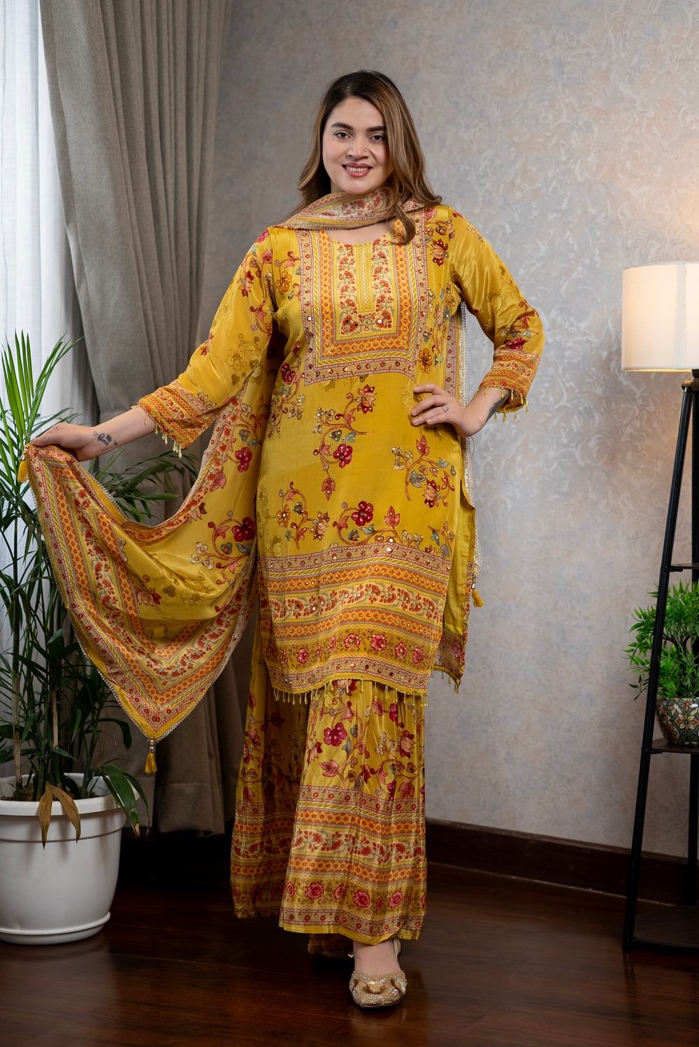 Mustard Crepe Kurta Set