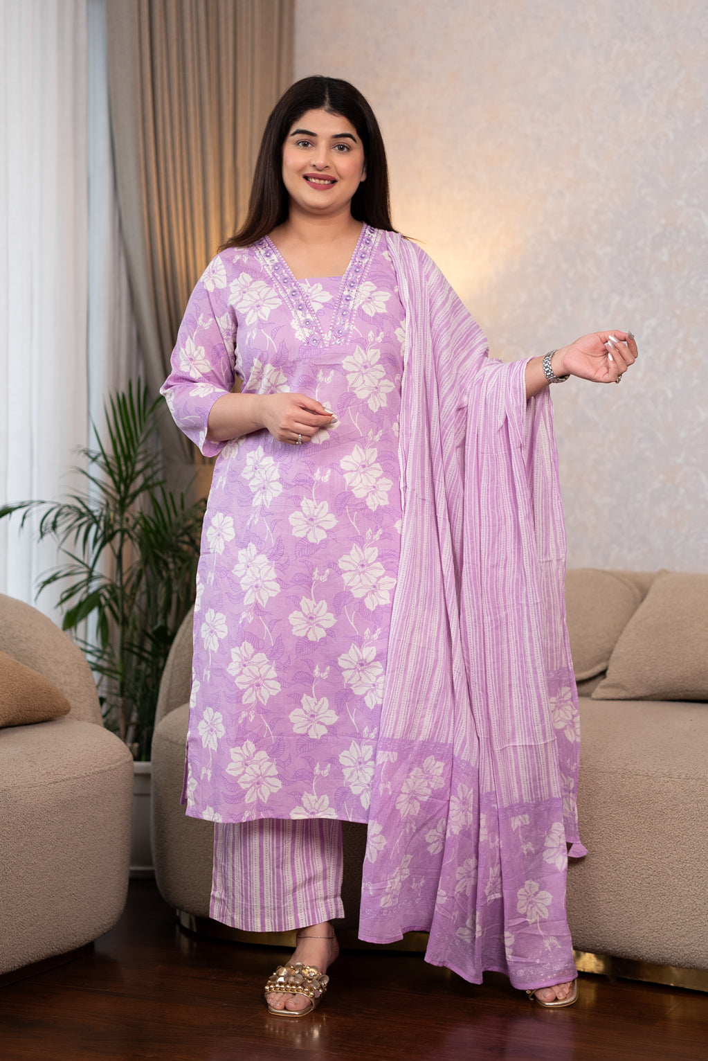 Lavender Floral Print Suit Set