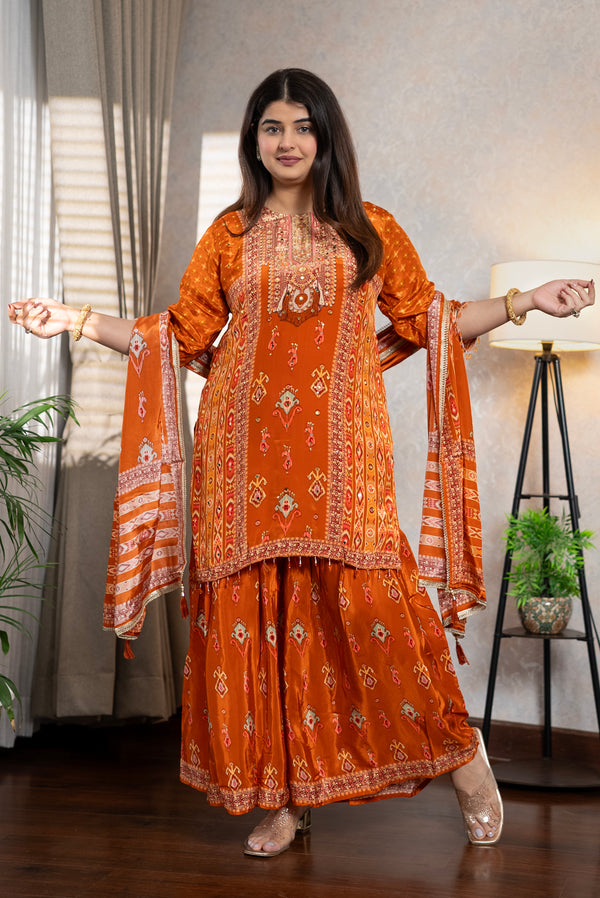 Orange Crepe Sharara Set