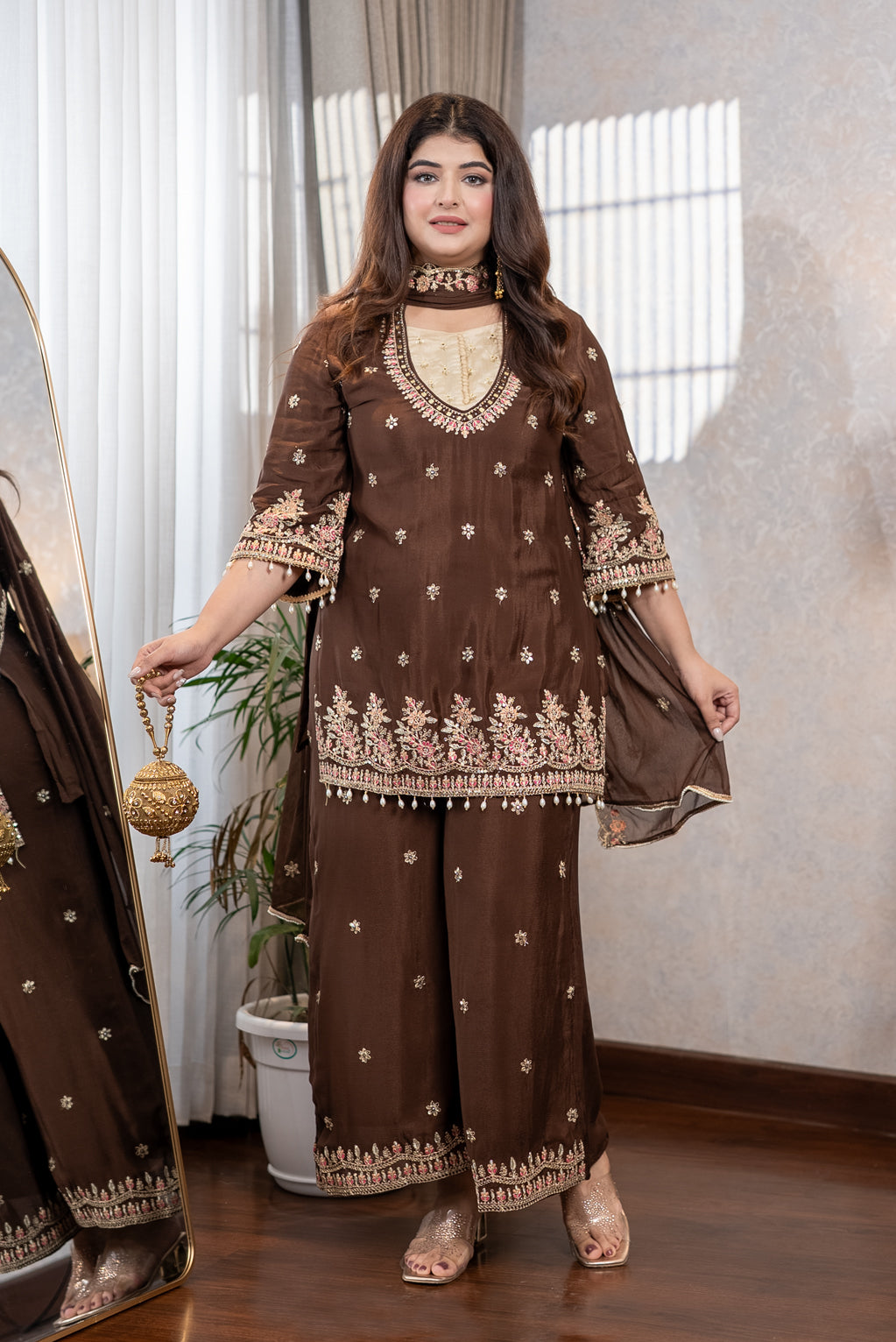 Chocolate Brown Embroidered Suit Set