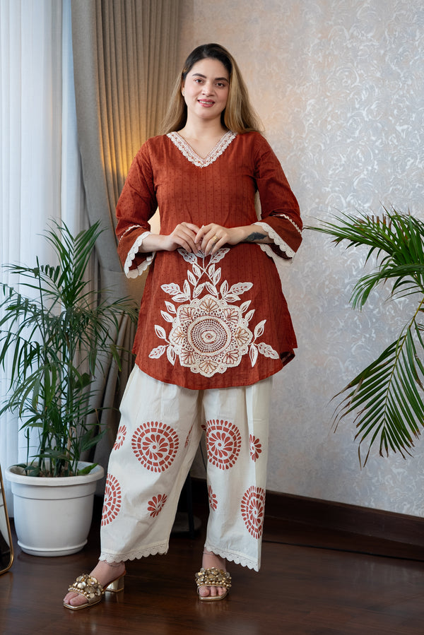 Rust Brown Crochet Co-ord Set