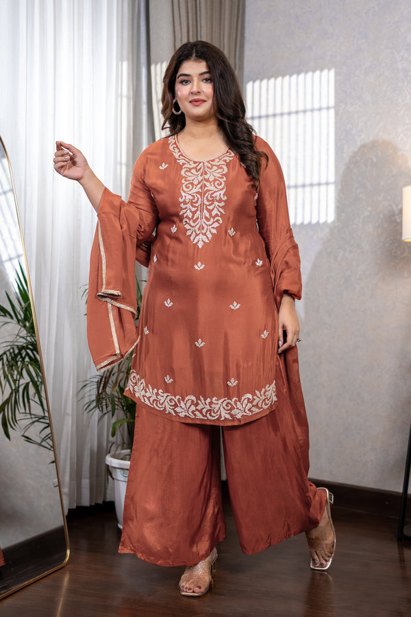 Orange Embroidered Suit Set