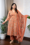 Orange Floral Kurta Set