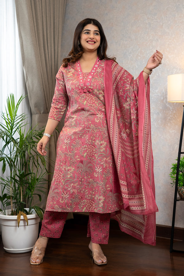 Pink Floral Kurta Set