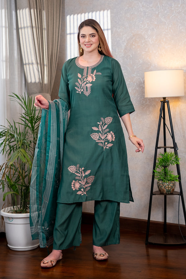 Green Flower Print Suit Set