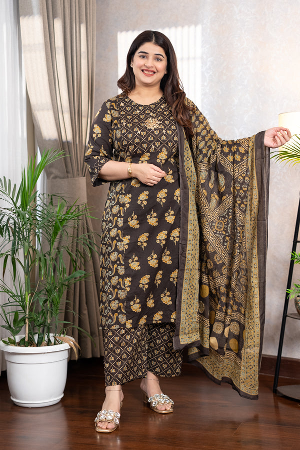 Brown Pure Cotton Suit Set