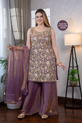 Lilac Embroidered Sharara Suit Set