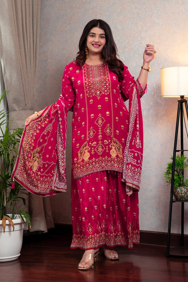 Red Crepe Sharara Set
