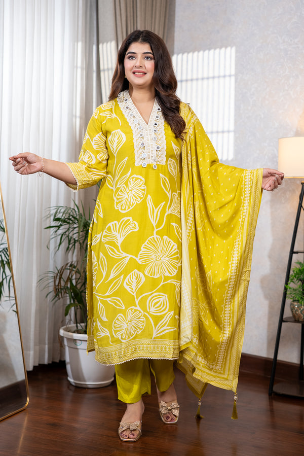 Yellow Muslin Suit Set