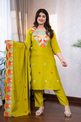 Lime Green Kashmiri Embroidered Suit Set