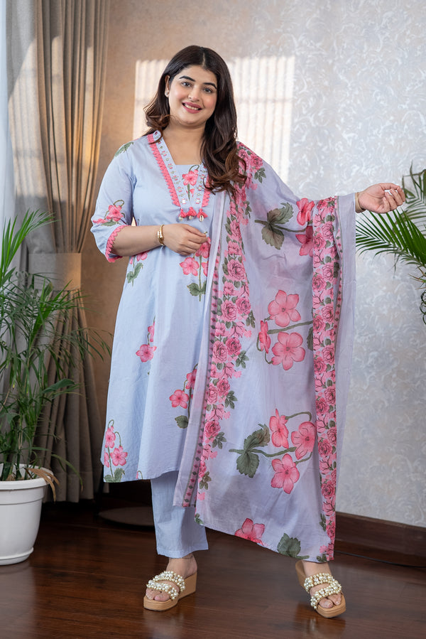 Sky Pure Cotton A Line Suit Set