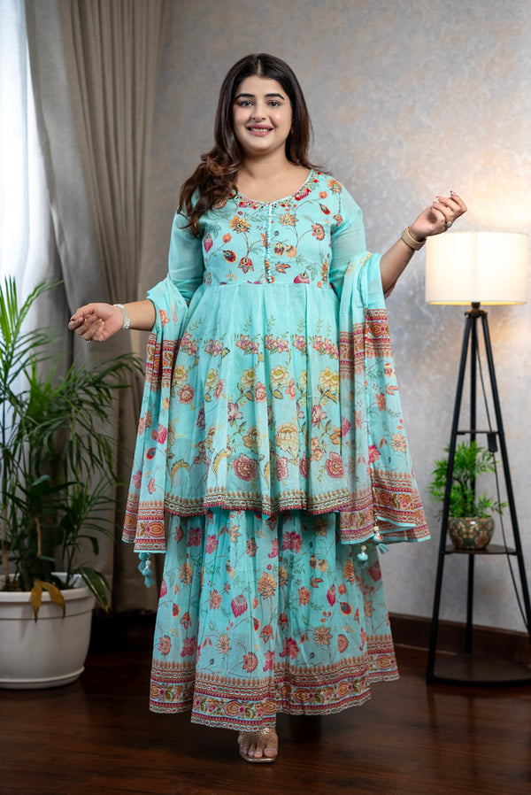 Aqua Skirt Suit Set