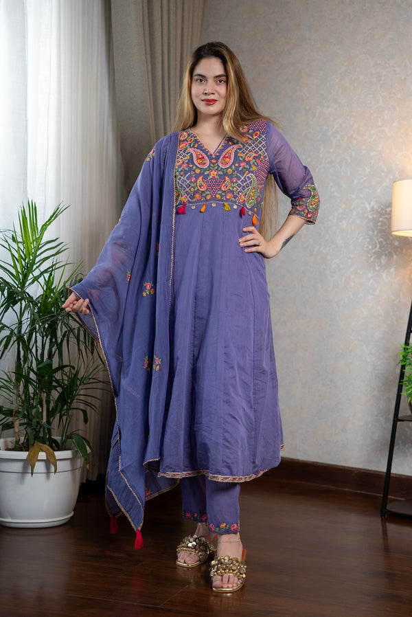 Purple Chanderi Kurta Set