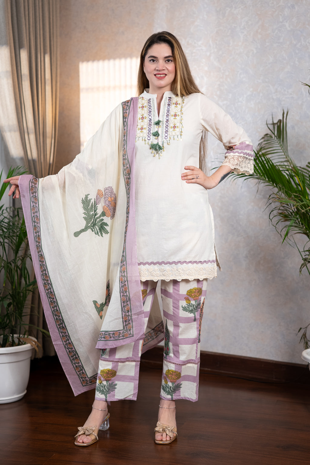 Mauve Pure Cotton Suit Set
