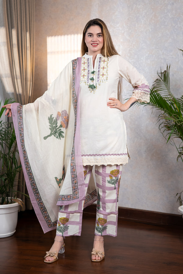 Mauve Pure Cotton Suit Set