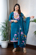 Teal Madhubani Art Kurta Set