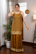 Gold Pearl Drop Sharara Suit Set