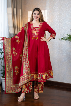 Red Anarkali Suit Set