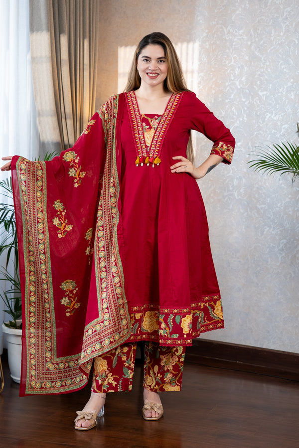 Red Anarkali Suit Set