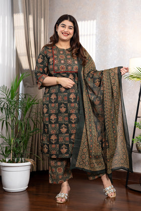Green Pure Cotton Suit Set