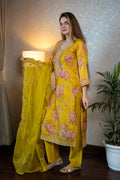 Mustard Crepe Kurta Set