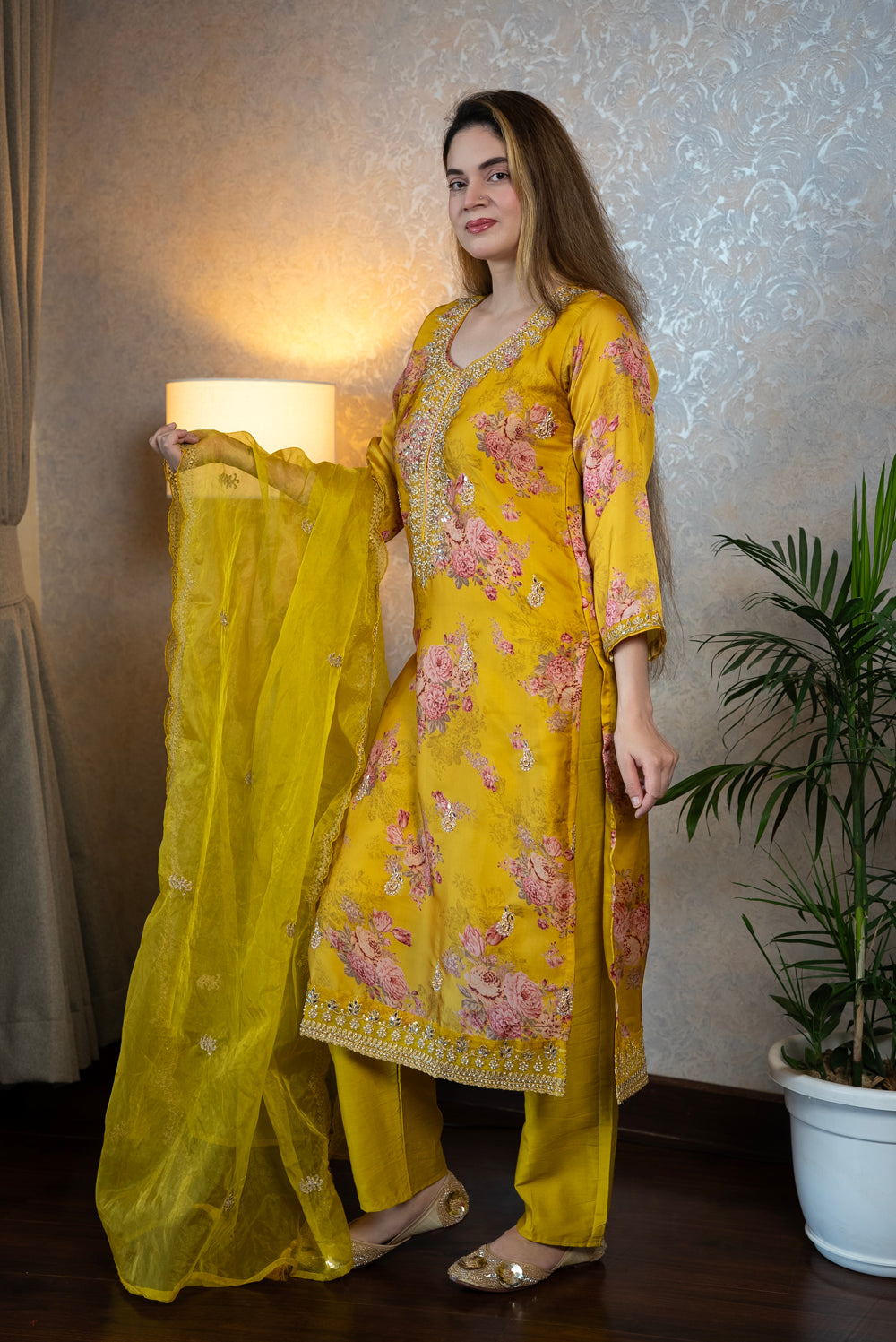 Mustard Crepe Kurta Set