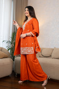 Orange Embroidered Palazzo Suit Set