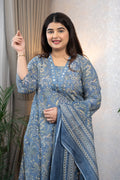 Steel Blue Floral Kurta Set