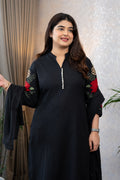 Black Floral Embroidered Kurta Set