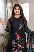 Black Botanical Bird Suit Set