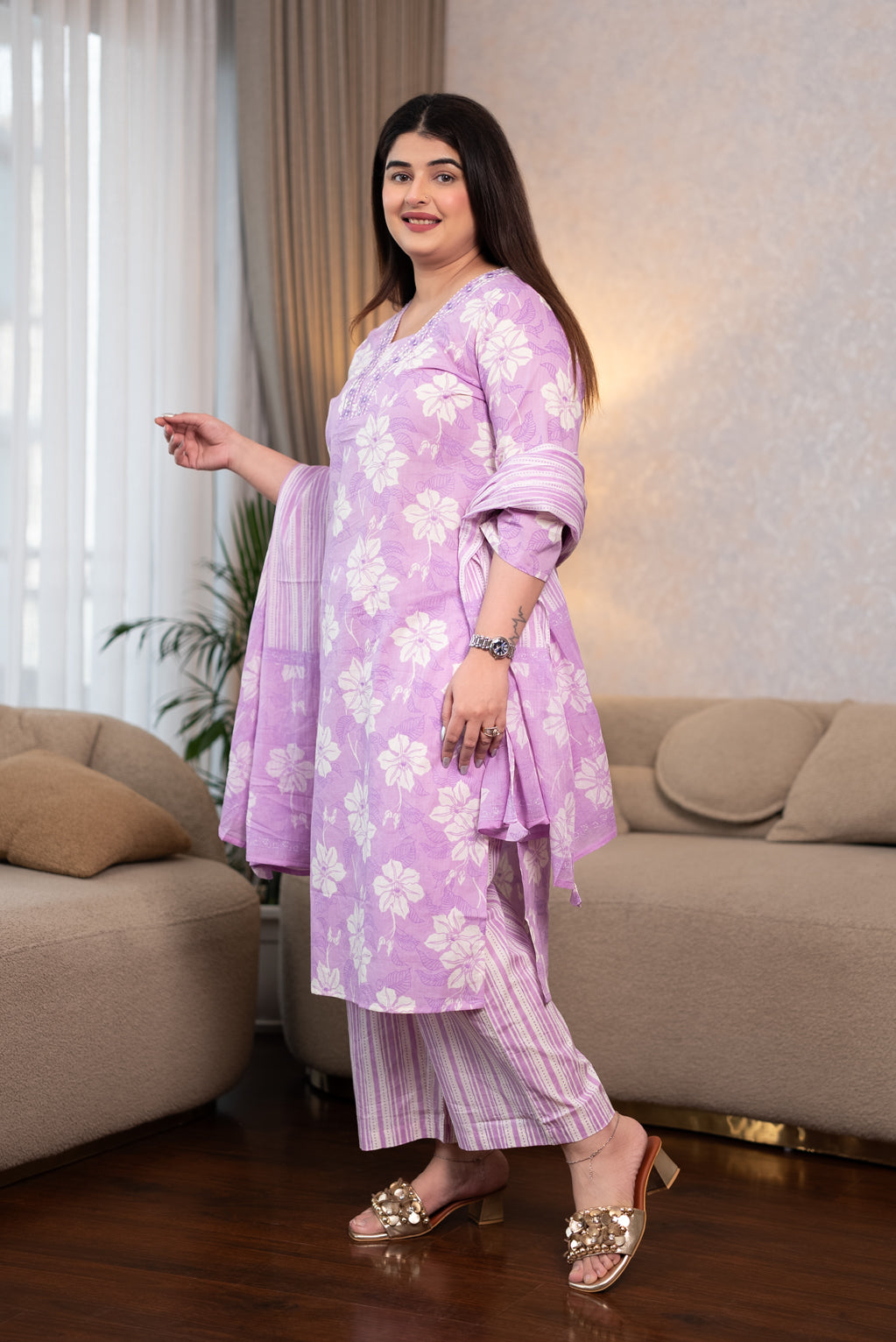 Lavender Floral Print Suit Set