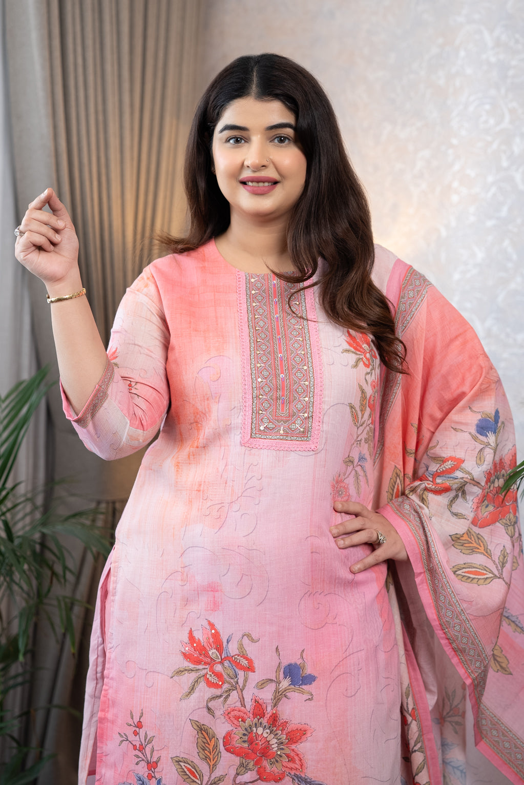 Blush Pink Floral Cotton Suit Set
