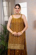 Gold Pearl Drop Sharara Suit Set