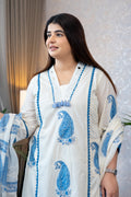 White and Blue Paisley Print Suit Set