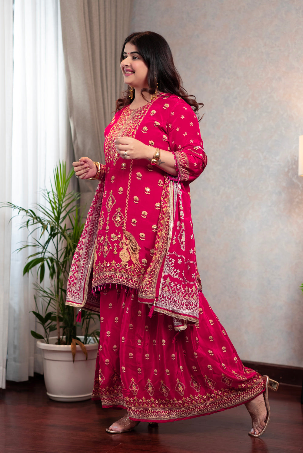 Red Crepe Sharara Set